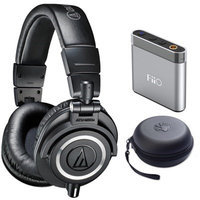 Audio-Technica ATH-M50X Professional Studio Black Headphone w/ Slappa Case + M-Audio Amp Bundle