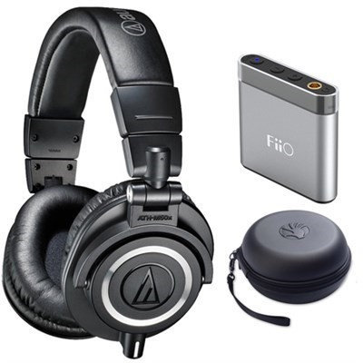 Audio-Technica ATH-M50X Professional Studio Black Headphone w/ Slappa Case + M-Audio Amp Bundle