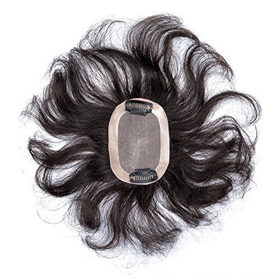 Wavy Curly Human Hair Crown Toppers Clips in Toupee Hairpiece Wiglet for Thin Hair (8