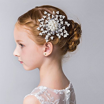Missgrace Crystal Flower Girl Hair Comb Wedding Hair Accessories-Rhinestone Jewelry Headdress