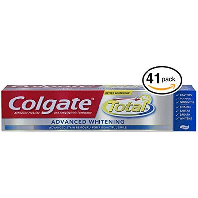 (PACK OF 41 TUBES) Colgate Total ADVANCED TOOTH WHITENING Toothpaste. Whitens & Removes Surface Stains! ANTI-CAVITY FLUORIDE, ANTI-GINGIVITIS & ANTI-PLAQUE! (Pack of 41 Tubes, 8.0oz each Tube): Health & Personal Care