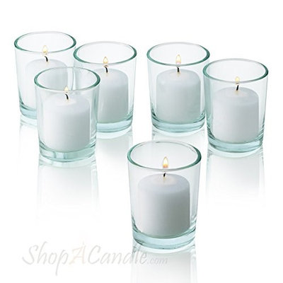 Light In The Dark Clear Glass Round Votive Candle Holders With White Votive Candles Burn 10 Hours Set Of 36
