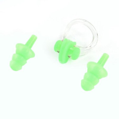 Swim Training Swim Clear Green Plastic Nose Clip + Earplugs Protector