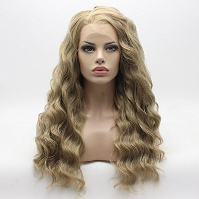 Lace Front Synthetic Wig Curly Long Blonde Mix Multi Color Wigs Half Hand Tied Heat Friendly Wigs