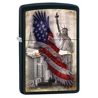 Zippo Custom Lighter: Bald Eagle and New York City - Black Matte 78717