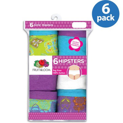 Fruit of the Loom Girl's Cotton Hipster Underwear (Pack of 6), 4, Multi