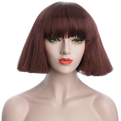 karlery 8 inches Blonde and Brown Short Straight Wigs with Bangs