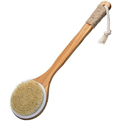 Bath Dry Body Brush-Natural Bristles Back Scrubber With Long Wooden Handle for Cellulite & Exfoliating by VAMIX
