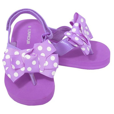 L'Amour Purple Polka Dot Bow Wedge Flip Flop Sandals Toddler Girl 5-10
