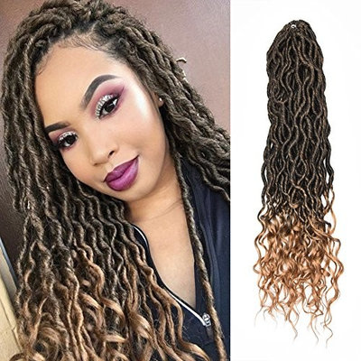 FQNing Goddess Locs Crochet Hair Bohemian Locs Light Weight Faux Locs Soft Wavy Hair with Curly Ends Dread Locs Synthetic Brading hair extensions 6pcs/Lot (18'' #1B/27)