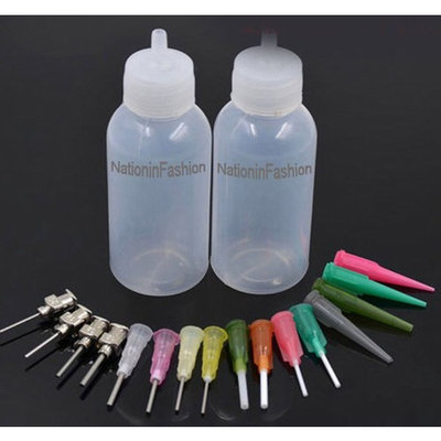 NationInFashion Jewelry Cleaner/Applicator bottles for Gems, Tattoo, Henna, Jagua 1 oz - Qty 2, 16 tips by NationInFashion