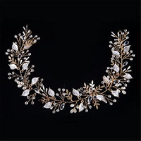 BININBOX Wedding Hair Crystal Pearl Alloy Leaf With Bead For Women Bridal Bridesmaids Headpiece Head Band Accessorie