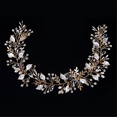 BININBOX Wedding Hair Crystal Pearl Alloy Leaf With Bead For Women Bridal Bridesmaids Headpiece Head Band Accessorie