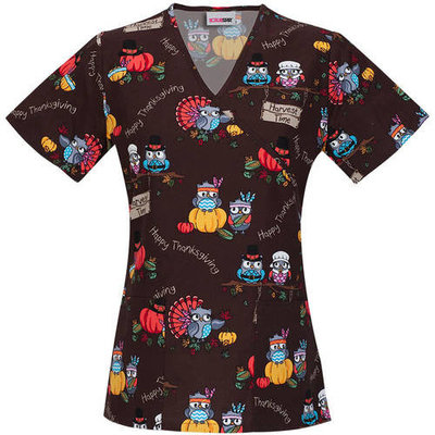 Women's Fashion Collection Floral Fever Mock Wrap Printed Scrub Top