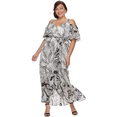 Plus Size Chaya Cold-Shoulder Wrap Maxi