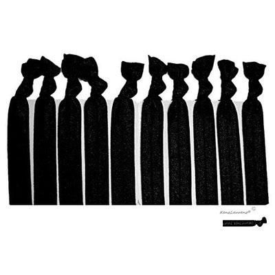 Black Hair Ties No Crease Ponytail Holders (Available in Lots of Pack Quantities) - Ouchless Elastic Styling Accessories Pony Tail Holder Ribbon Bands - By Kenz Laurenz