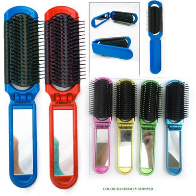 Atb 5 Folding Hair Brush Mirror Compact Pocket Size Travel Car For Purse Bag Gift!