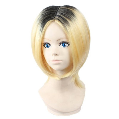 Ainiel Unisex Two Tone Pre-cut Halloween Cosplay Party Bob Wigs Short Black Blond