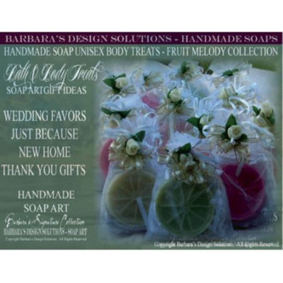 Barbara's Design Solutions Handmade Soap Bath and Body Treats Gift Sets (4 Pack ) Fruit Slices Lemon, Lime, Orange, Grapefruit (c) B.D.S. All Rights Reserved.