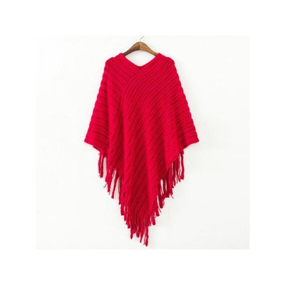 Procyberstore Women's Oblique Stripe Wraps Cape Knit Sweater cbst