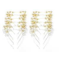 Flower Cat Ear Pearl Gold and Silver Headband, Party Costume Decoration,12 pcs, 10 gold 2 silvers