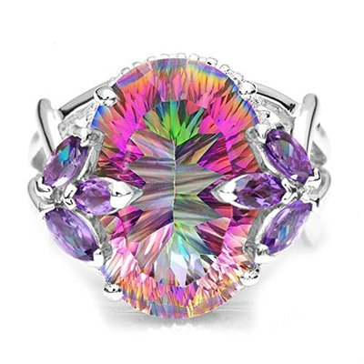 Ⓙ➤✎✎✎Europe and America inlaid colorful zircon Princess ring❤❤❤