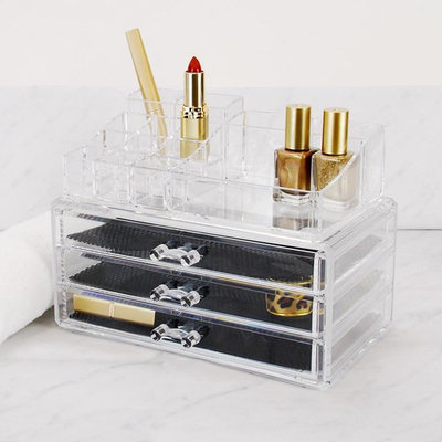 Kiera Grace 2-Piece Makeup and Jewelry Organizer, 14 Compartments/3 Drawers