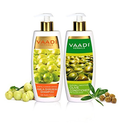 Amla with Shikakai & Reetha Shampoo and Olive Conditioner - ★ Hair Fall & Damage Control Shampoo - ★- Each Pack of 350ml - Each 12.31 Oz - Vaadi Herbals