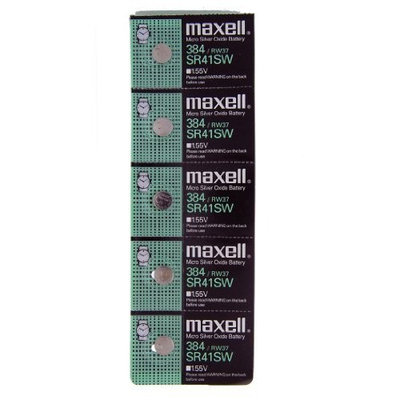 Maxell Watch Calculators Battery Button cell SR41SW RW37 384 1.55v (5 Batteries)