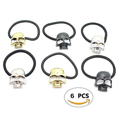 Meeall 6pcs Girl Women Retro Punk Fashion Metallic Skull HairBand Fashion Hair Ponytail Holders
