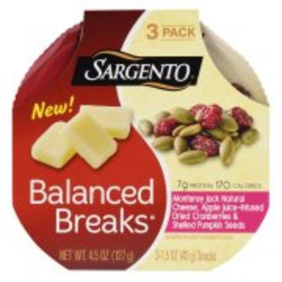 Sargento Balanced Breaks, Monterey Jack Natural Cheese, Apple Juice-Infused Dried Cranberries & Shelled Pumpkin Seeds, 4.5 oz