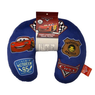 Disney Pixar Cars Badges Blue Travel Neck Pillow with Lightning McQueen