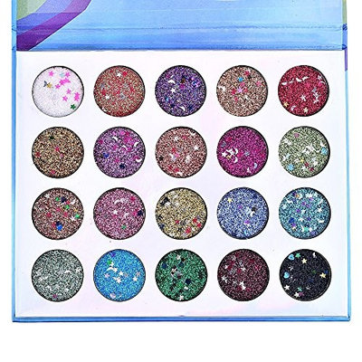 DONGXIUB Pressed Sequins Glitter Eyeshadow Palette 20 Color Highly Pigmented Shimmery Waterproof Long Lasting Prom Makeup