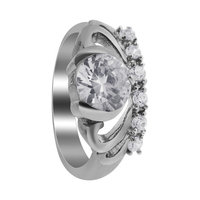 Gem Avenue Stainless Steel Tiara Crown Design Cubic Zirconia Accents Ring