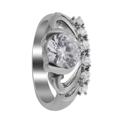 Gem Avenue Stainless Steel Tiara Crown Design Cubic Zirconia Accents Ring