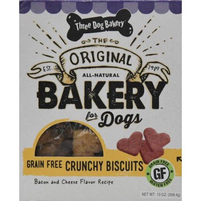 Three Dog Bakery Crunchy Biscuits Bacon and Cheese Grain Free Dry Dog Treat, 13 Oz