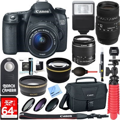 Canon EOS 70D CMOS DSLR Camera 18-55mm & 70-300mm Dual Lens Bundle & Accessory Kitt