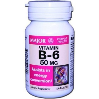 Major Vitamin B-6 Tablets, 50mg, 100ct (6 Pack)