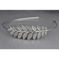 Silver leaf leaves metal thin skinny headband hair head piece tiara band laurel