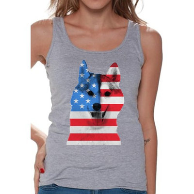 Awkward Styles Women's USA Flag American Husky Dog Lover`s Graphic Tank Tops Independence Day