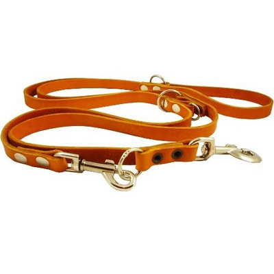 Dogs My Love Orange 6 Way European Multifunctional Leather Dog Leash, Adjustable Schutzhund Lead 49