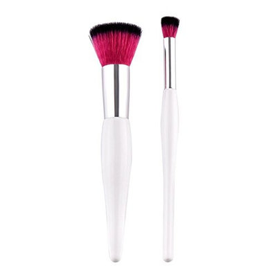 AFfeco 2pcs Wooden Handle Flat Makeup Brushes Set Foundation Cosmetic Tool(White)