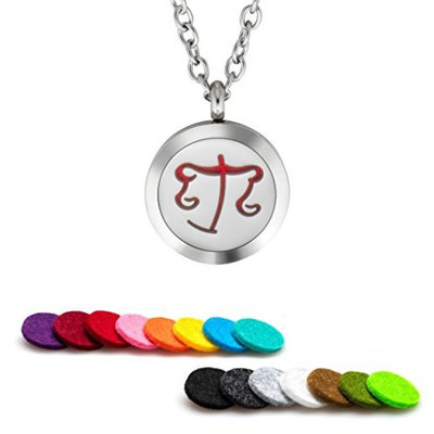 Plant Guru Essential Oil Diffuser Necklace Aromatherapy 25mm Stainless Steel Locket Pendant with 24 Inch Adjustable Chain, 15 Washable Refill Felt Pads. (Libra Zodiac)