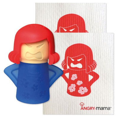 Newmetro Design Angry - Mama Microwave Cleaner And Two-Pack Of Re-Usable Wipes Set