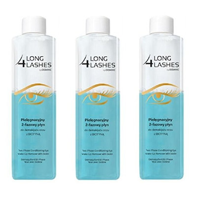 Long 4 Lashes by Oceanic, Two-Phase Conditioning Eye Make-Up Remover with Biotin, 8.45 Oz (Pack of 3) + FREE Scunci Effortless Beauty Black Clips, 15 Count