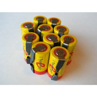 10 Pcs - Tenergy Sub C Battery Rechargeable 2200 mAh 1.2 V NiCd with Solder Tabs for power tools