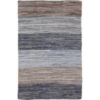 8' x 11' Simply Striped Blue, Beige, and Mocha Reversible Hand Loomed Recycled Denim Throw Rug