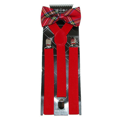 CTM Men's Plaid Print Bow Tie with Solid Suspender Set