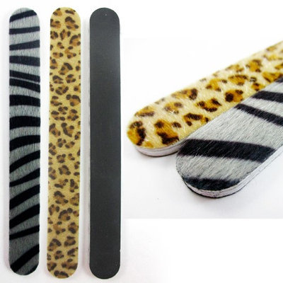 Atb 2 Pc Double Sided Animal Print Nail File & Fur Buffer Zebra Leopard Emery Board