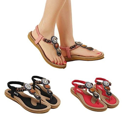 AutumnFall Women's Sweet Summer Flats Sandals with Bohemian Beads